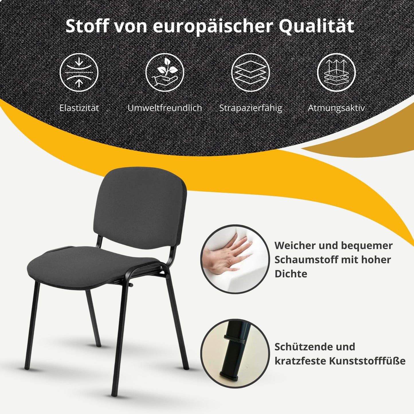 Topsit 4er-Set Stapelbare Besucherstühle ISO Antrazit mit Polsterung, Ideal für Konferenz- und Wartezimmer