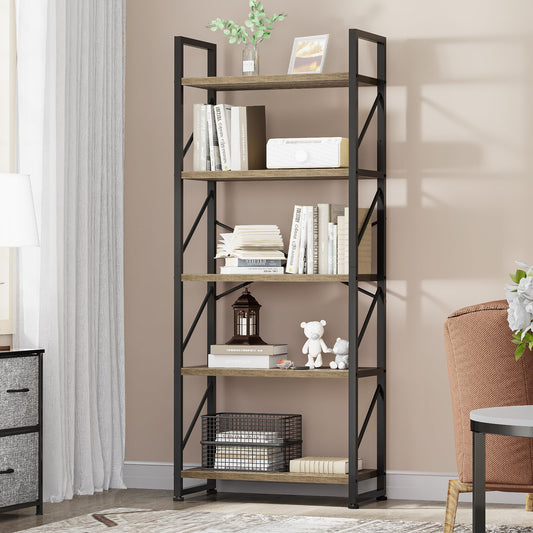 YITAHOME Bücherregal mit 5 Ebenen, Industrielles Standregal Aufbewahrungsregale für Wohnzimmer Bücher Schlafzimmer Büro Küche Zeitschriften, Grau