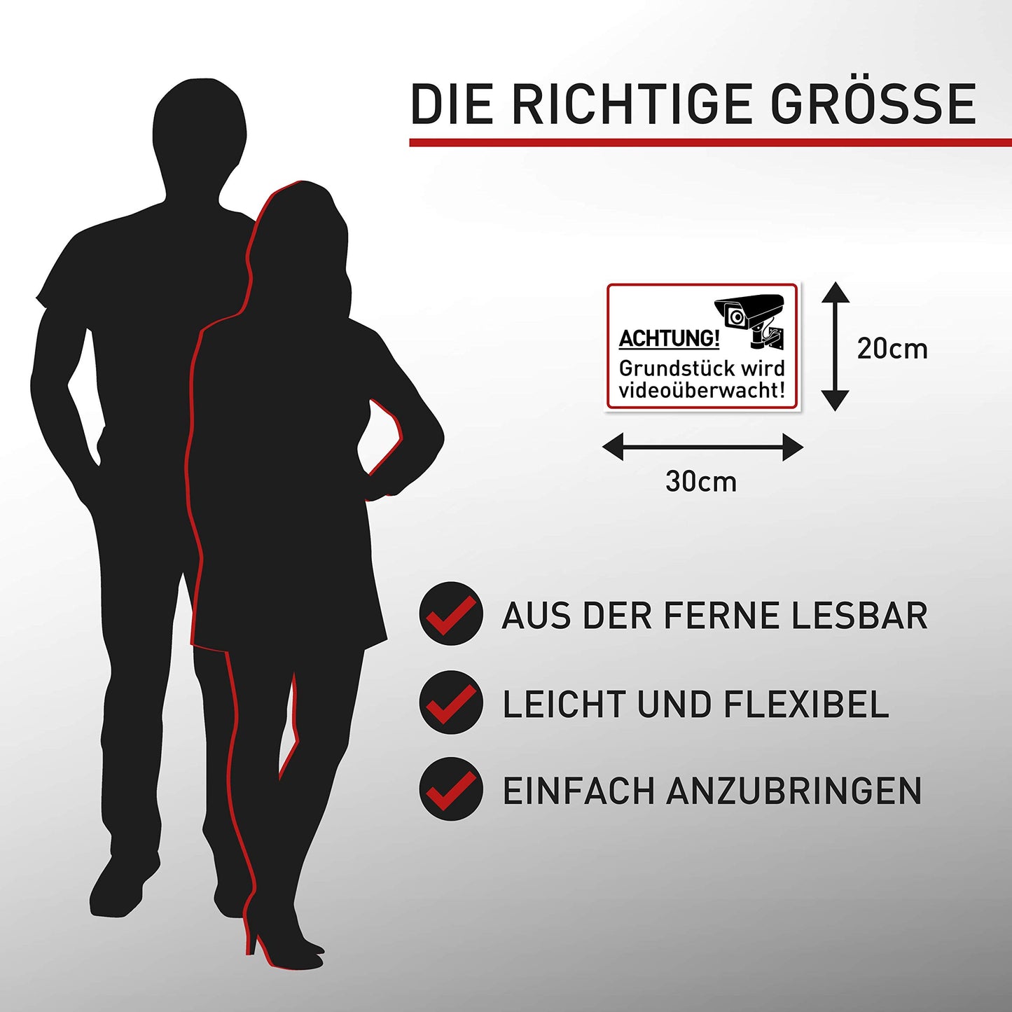 Achtung Videoüberwachung Schild (30x20 cm Kunststoff) - Warnschilder und Hinweisschilder - Videoüberwacht Schilder (Neue Cam)