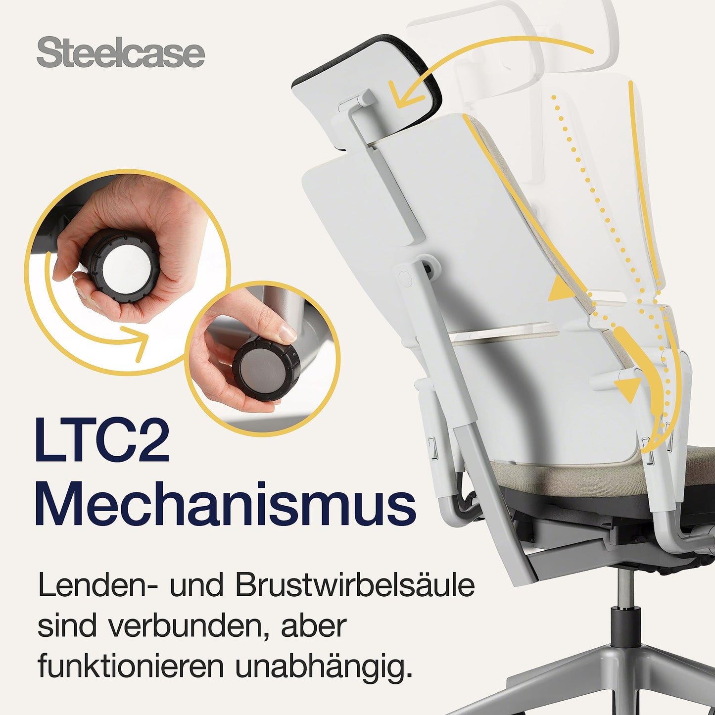 Steelcase Please Ergonomischer Bürodrehstuhl mit höhenverstellbarer Lumbalstütze für Unterstützung den ganzen Tag über, anpassbare Kopfstütze Trüffel