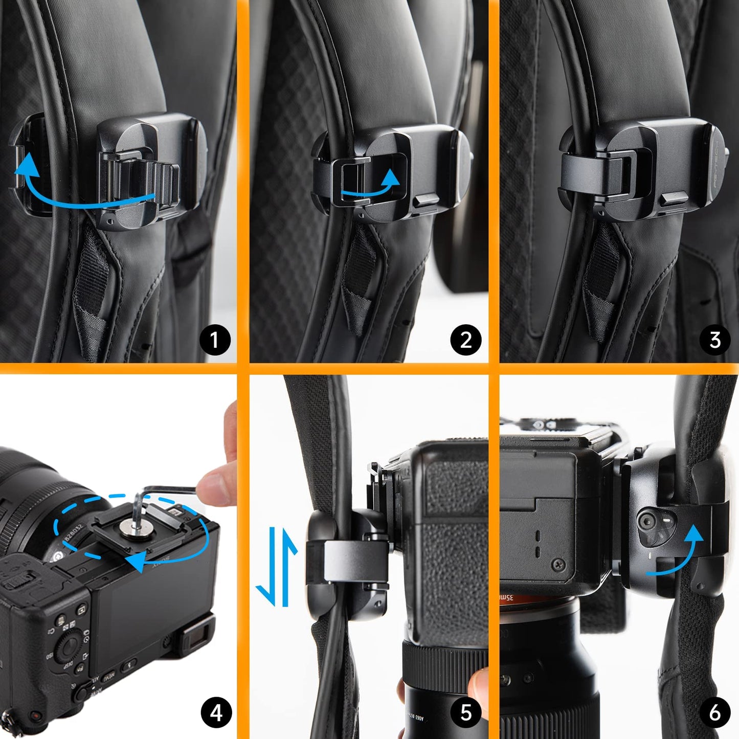 PGYTECH Bettle Kameraclip, Kamera Rucksack Clip am Schulterriemen oder Gürtel, zum Tragen für DSLR, Plattenkamera-Schnellwechselsystem für Sony, Nikon, Fuji Rucksack-Kameragurthalterung