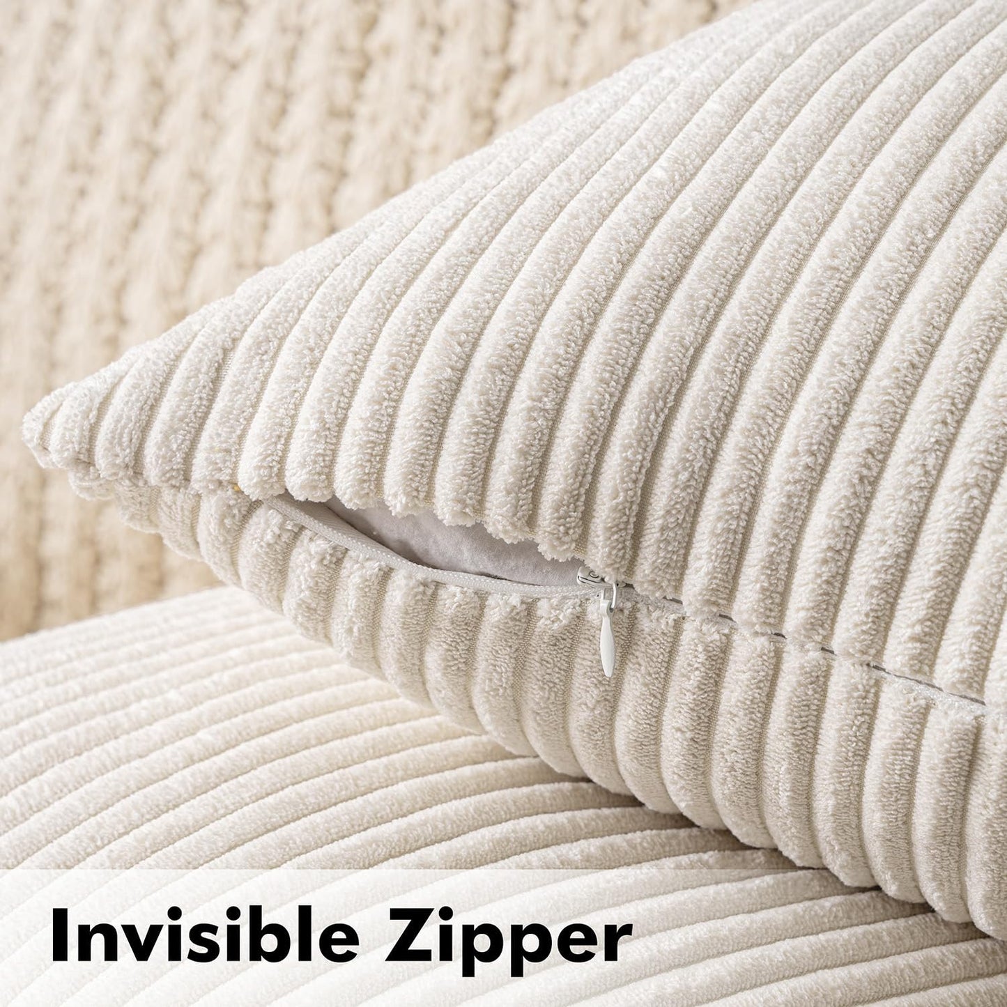 MIULEE 2er Set Kissenbezüge Kord Kissenhülle Dekorative Kissenbezug Sofakissen Couchkissen Dekokissen Zierkissenbezug Deko Kissenhülle mit Verstecktem Reißverschluss 45x45 cm Beige