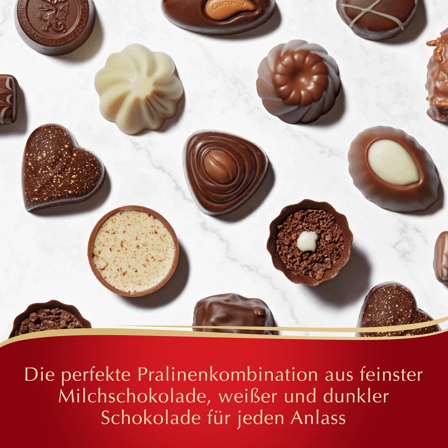 Lindt Schokolade von Herzen 30 g  6 Pralinés in den Sorten Marc de Champagne, Coeur à l'Orange, Vollmilch mit Krokant, Orange Marzipan in schöner Herzdose Pralinengeschenk