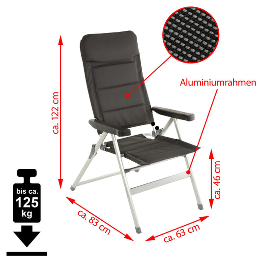 Nexos Trading 2er Set Premium Klappstuhl Relax-Stuhl Campingstuhl Klappsessel – für Garten Terrasse Balkon – klappbarer Gartenstuhl gepolstert Alu - schwarz grau