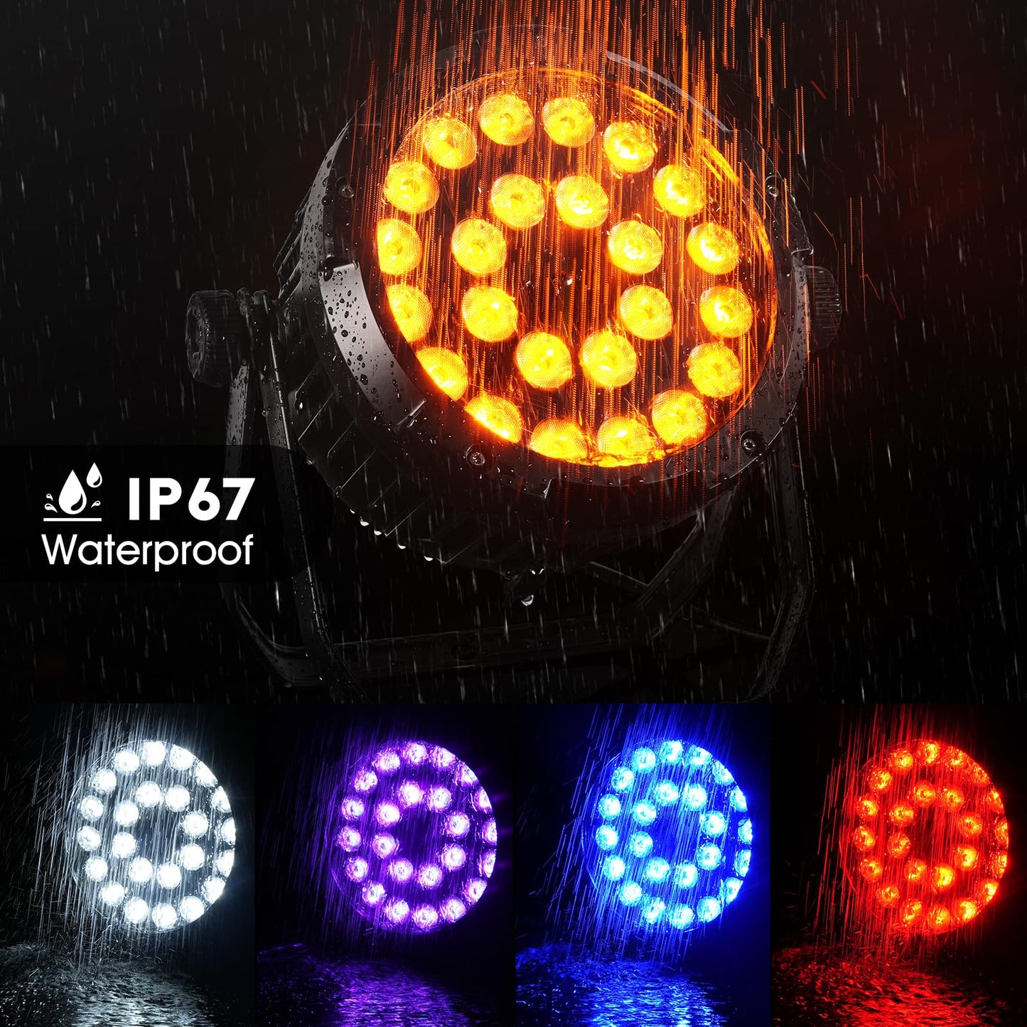PUZILOZA IP67 Wasserdichtes Par Licht 24 LED, RGBWA+UV 6 IN 1 LED Par Scheinwerfer mit DMX Kabel, Unterstützung DMX 4/10CH, LED Bühnenlicht für Regentage Pools im Freien Dicso Party Bar