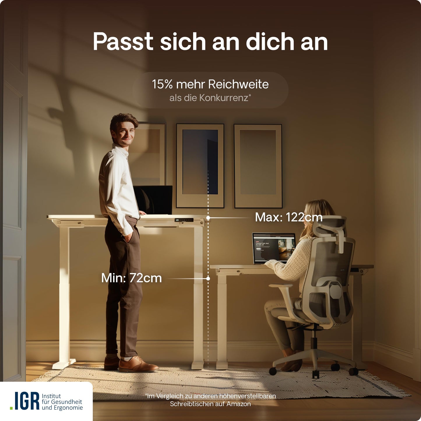 Desktronic Homeone Höhenverstellbarer Schreibtisch 160 x 80 cm, Elektrisch mit 2 Motoren, Touchscreen und USB-Anschlüssen, Weiß