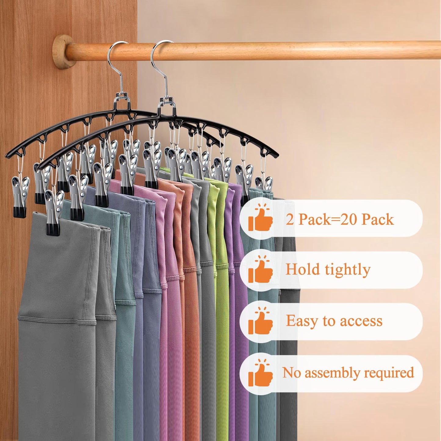 HONZUEN 2 Stück Hosenbügel Platzsparend, Metall Kleiderbügel Platzsparend für Hosen, Hosenbügel Klemmbügel, Hangers Hosen Organizer Hosenhalter für Kleiderschrank Röcke Mützen Leggings(Schwarz)