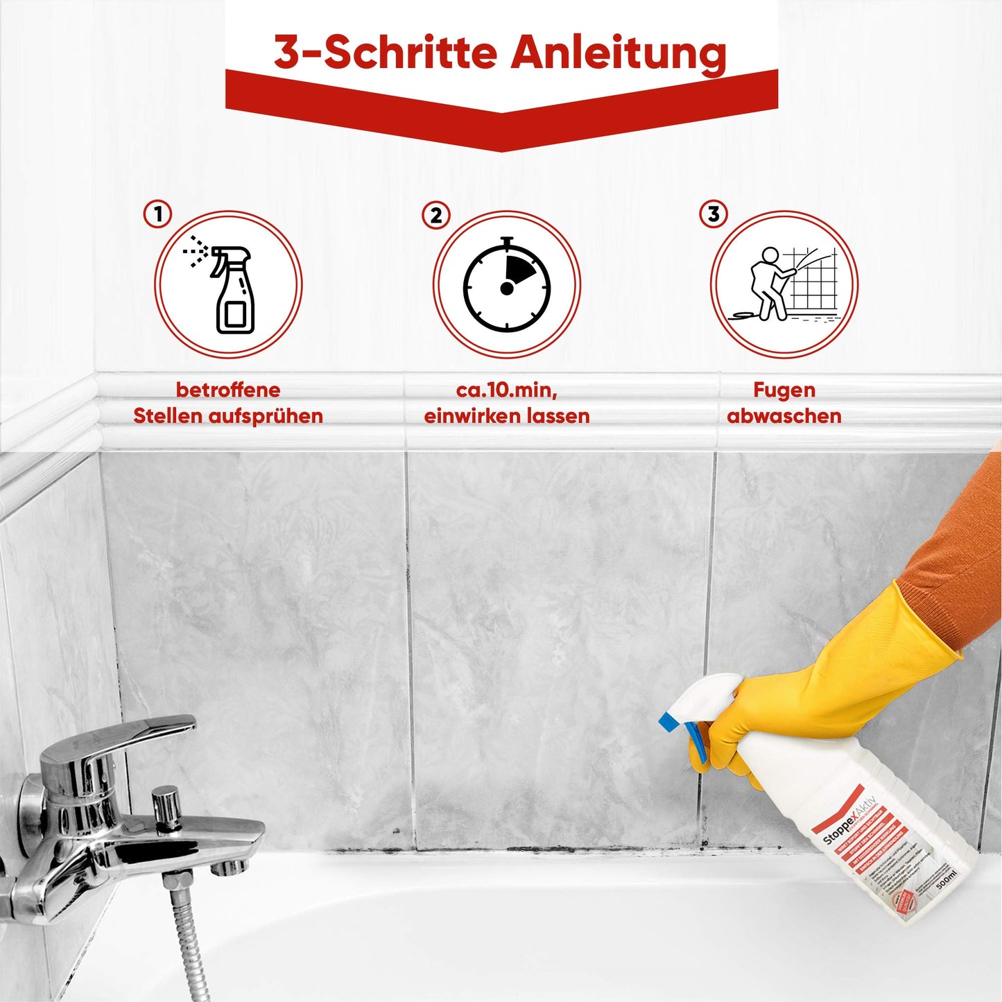 Stoppex® Aktiv-Profi Schimmelentferner gegen Schimmel für Wand, Bad und Silikonfugen I Extrastarker, chlorhaltiger Anti Schimmelspray gegen Stockflecken u. Schimmelpilz