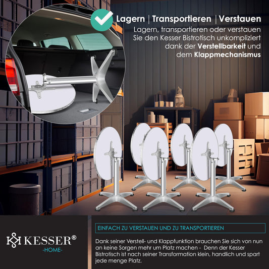KESSER® 2in1 Stehtisch klappbar Bistrotisch 2er Set | Aluminium Edelstahlplatte | höhenverstellbar 70cm / 115cm | Partytisch Tisch Ø 60cm | In- & Outdoor Empfangstisch | Klapptisch mit Cover Silber