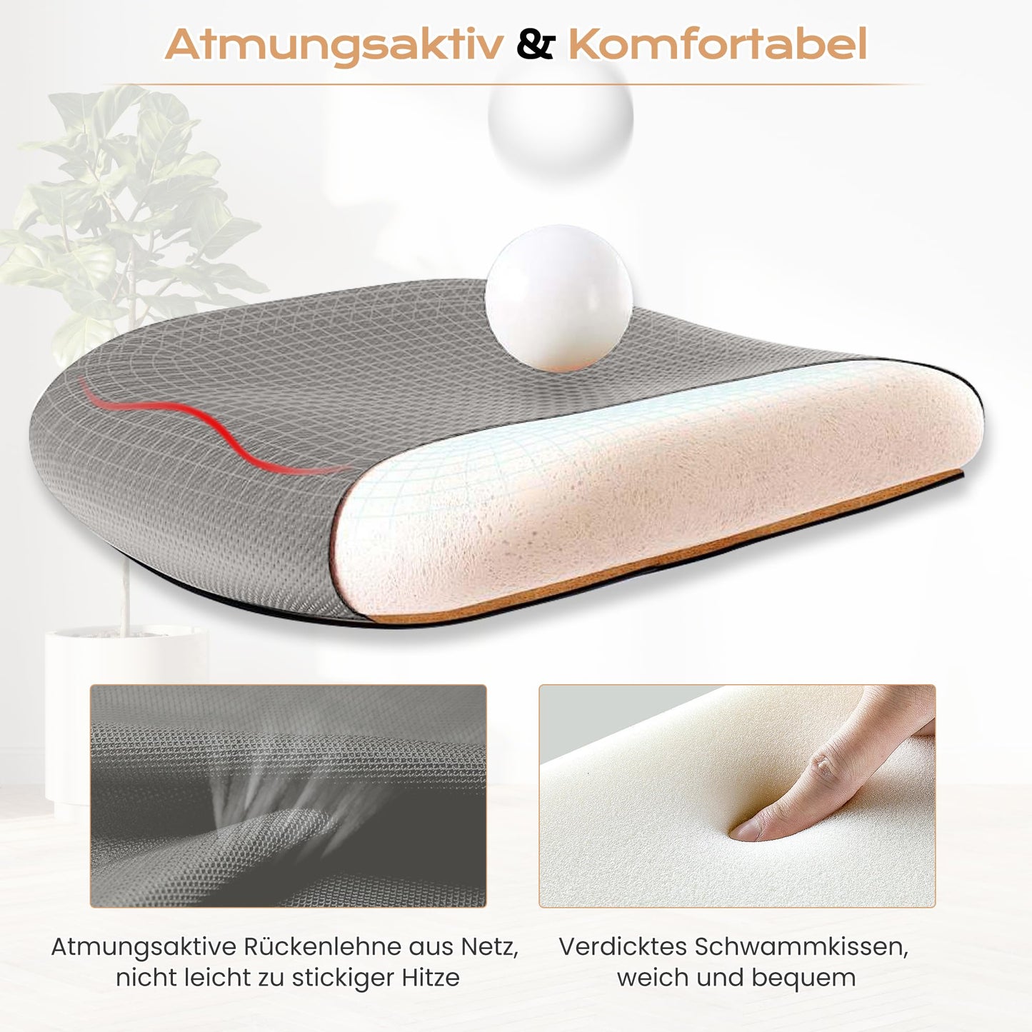 KERDOM Ergonomischer Bürostuhl mit klappbaren Armlehnen – atmungsaktives Netz, Lendenstütze, Schwarz