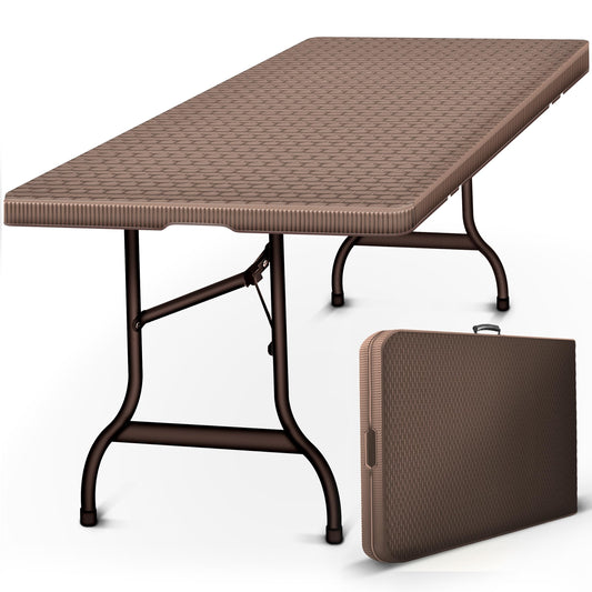 tillvex Gartentisch klappbar Rattan Optik 180x75cm | Buffettisch mit Tragegriff | Klapptisch für Garten Terrasse und Balkon | Campingtisch 6 Personen