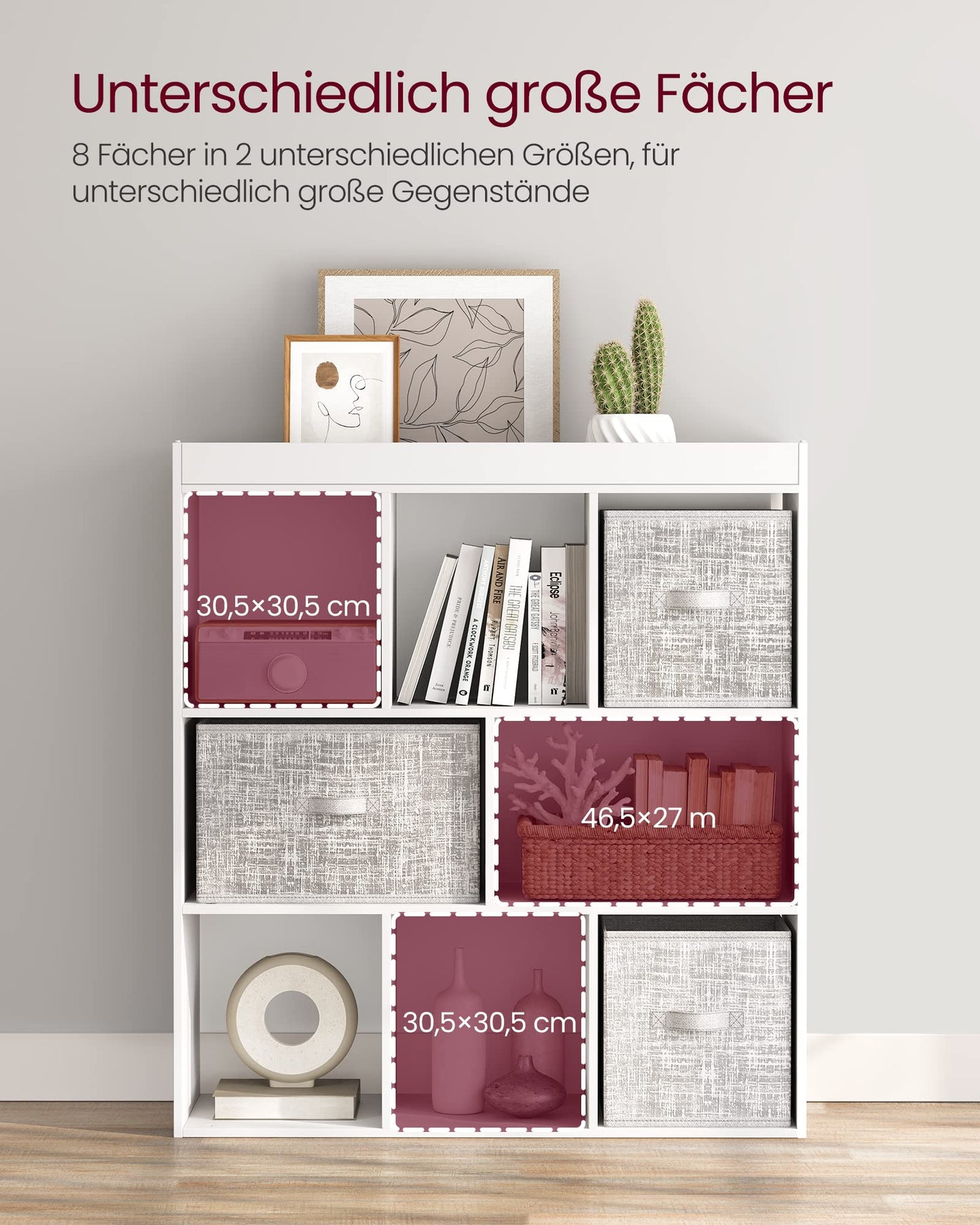 VASAGLE Bücherregal 8 Fächer Weiß, Flexibles Würfelregal 97,5 x 100 cm für Wohnzimmer, Büro und Schlafzimmer