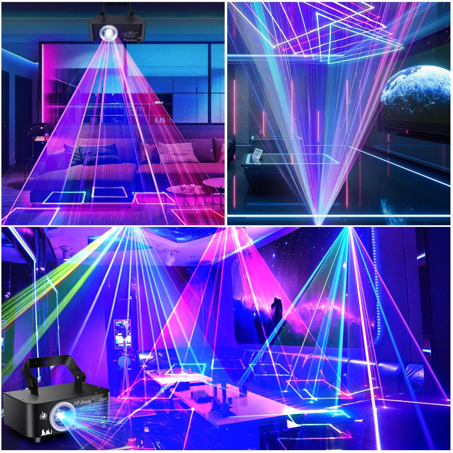 DJ Discolicht Partylicht, 3D RGB Animation Disco Licht mit Fernbedienung, DJ Party Lichter mit DMX, Musik Sound Activated Beam Effekt Bühnenlicht für Party Festival Club Bühne Beleuchtung Show