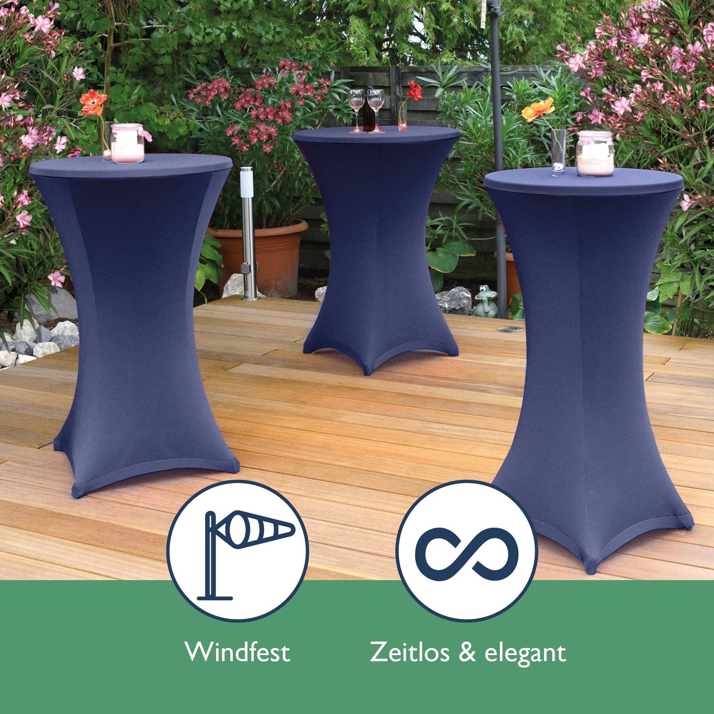 Beautissu Stretch Stehtisch Hussen 80cm Blau – Waschbar Bügelfrei Stehtisch Hussen für Stehtische Stehtischhussen rutschfest Verstärkung Fußbereich Tischhusse Tischdecke Stehtisch Rund – Stella