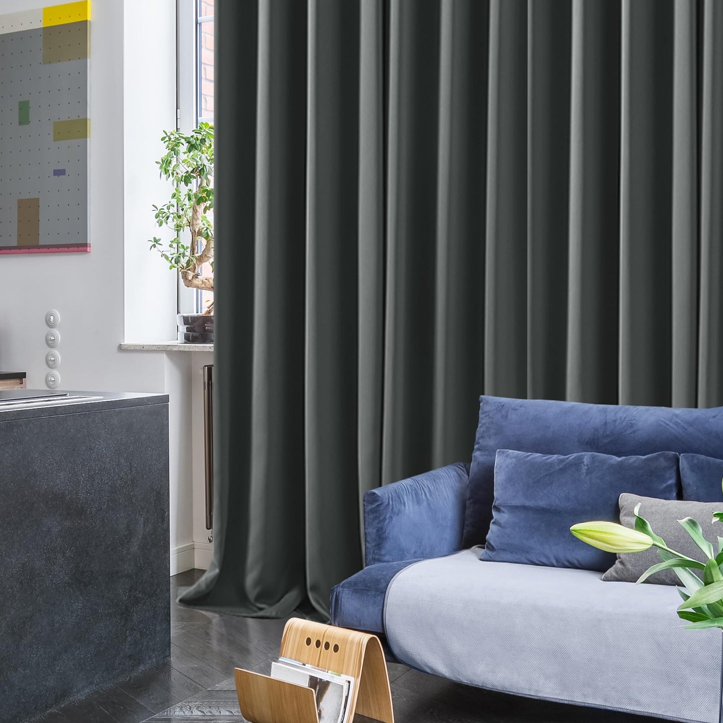 Deconovo Thermovorhang Kälteschutz Gardinen mit Ösen 175x140 cm(HöhexBreite) Blickdichte Vorhänge Schlafzimmer Blackout Curtain Verdunkelung Wärmeisolierend, Dunkelgrau, 2er Set