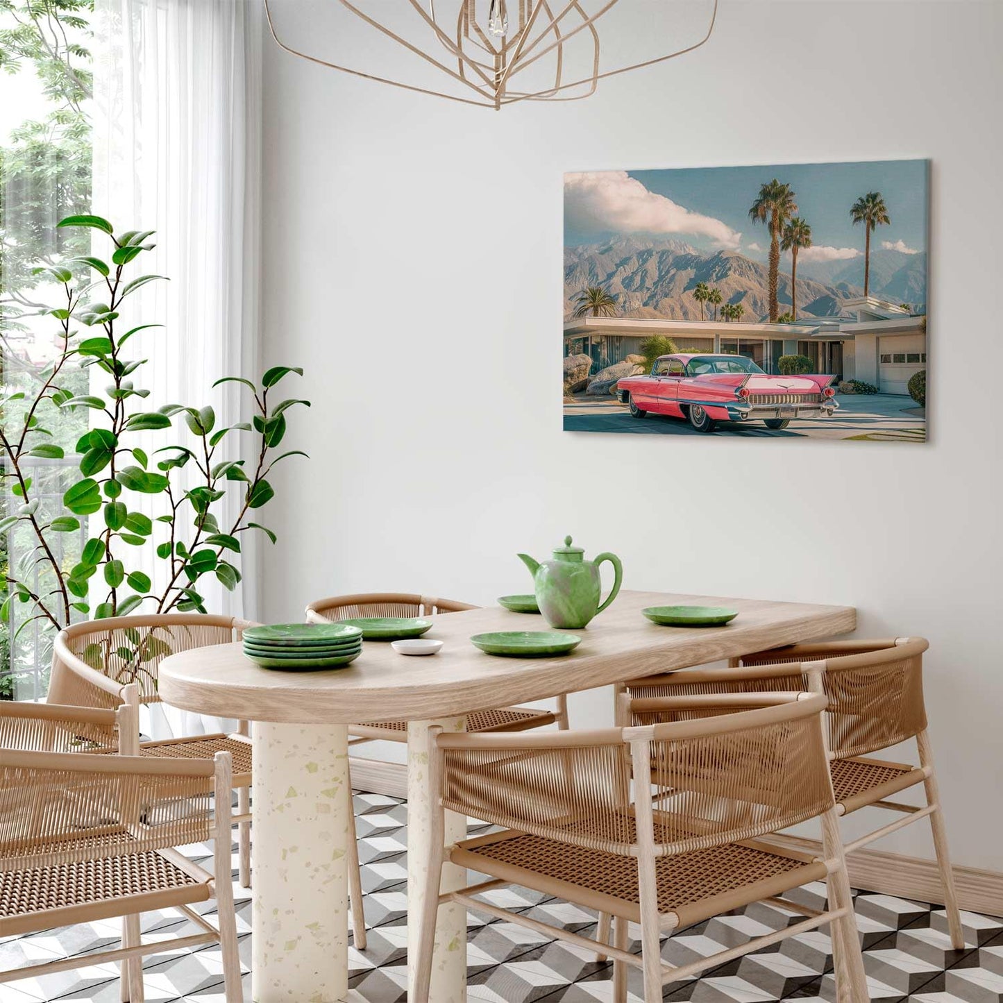murando - Wandbilder Summer Vibes 60x40 cm 1 tlg Wand Deko Leinwand Bilder Groß Wanddeko Wohnzimmer Schlafzimmer Kunstdrucke Feiertage Sommerlandschaft Sommer Cadillac Eldorado c-H-10030-b-a