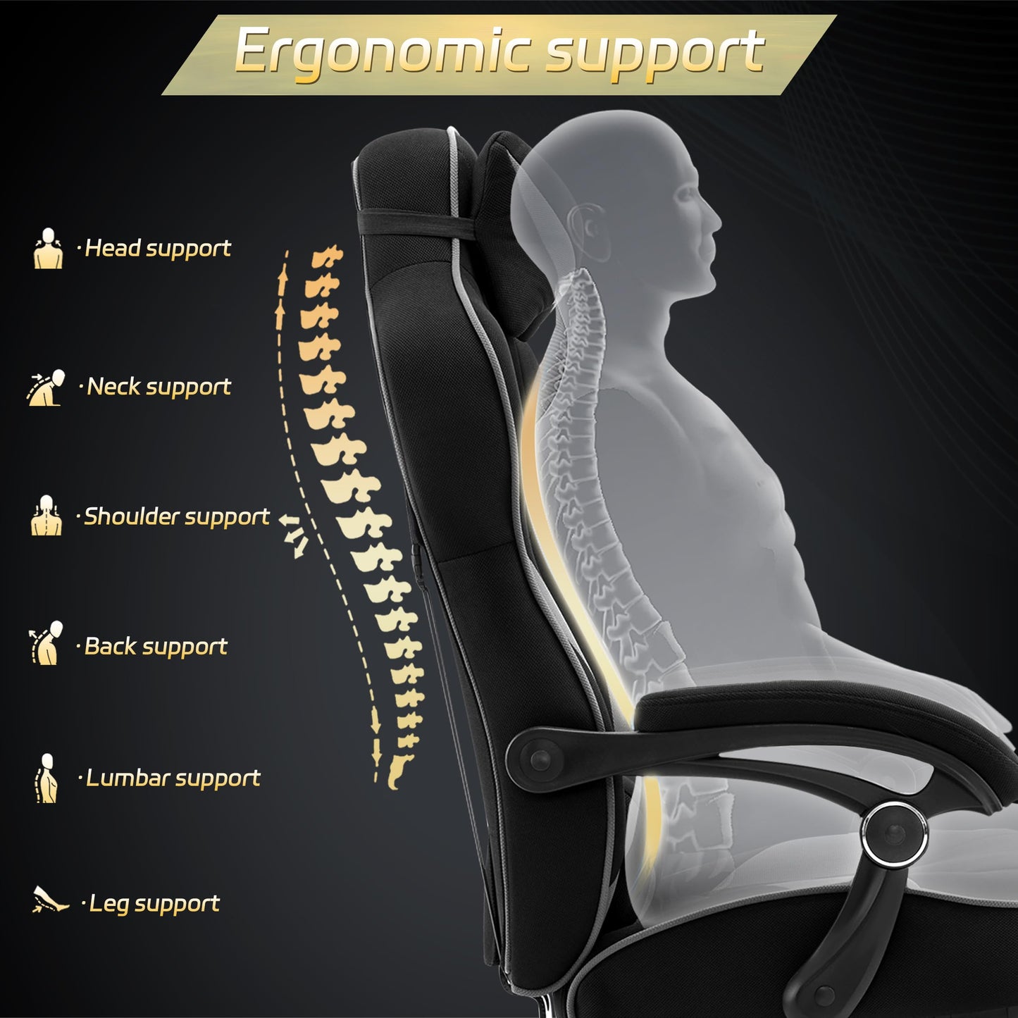 WOLTU Gaming Stuhl Stoff Atmungsaktiv Bürostuhl Gaming Chair Ergonomisch mit Lendenkissen, Gamer Stuhl 150 kg Belastbarkeit PC-Stuhl mit Große Rückenlehne & Sitzfläche, Schwarz+Grau