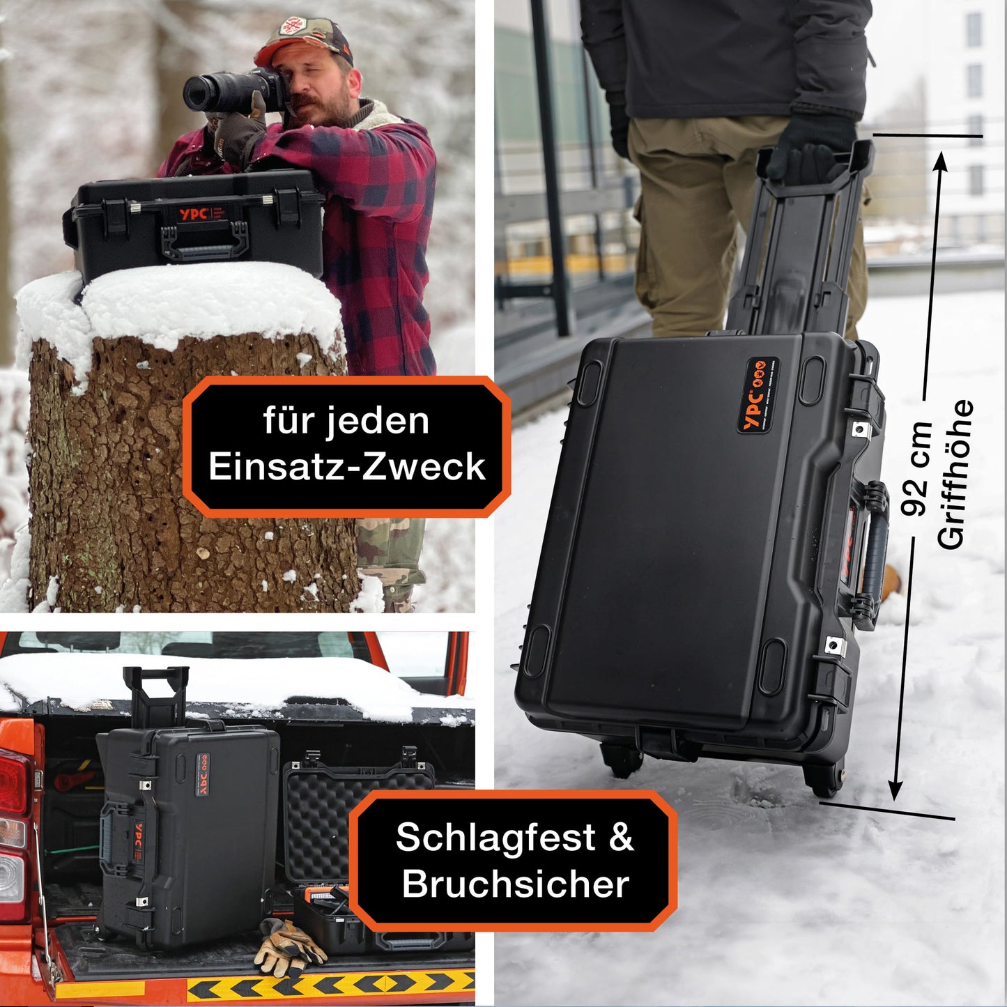 YPC Xplorer Case XXL – 53cm x 40cm x 28,5cm Trolley Outdoor Case, Fotokoffer gepolstert wasserdicht, Kamera Koffer Hardcase, Transportkoffer für Drohne, stapelbar