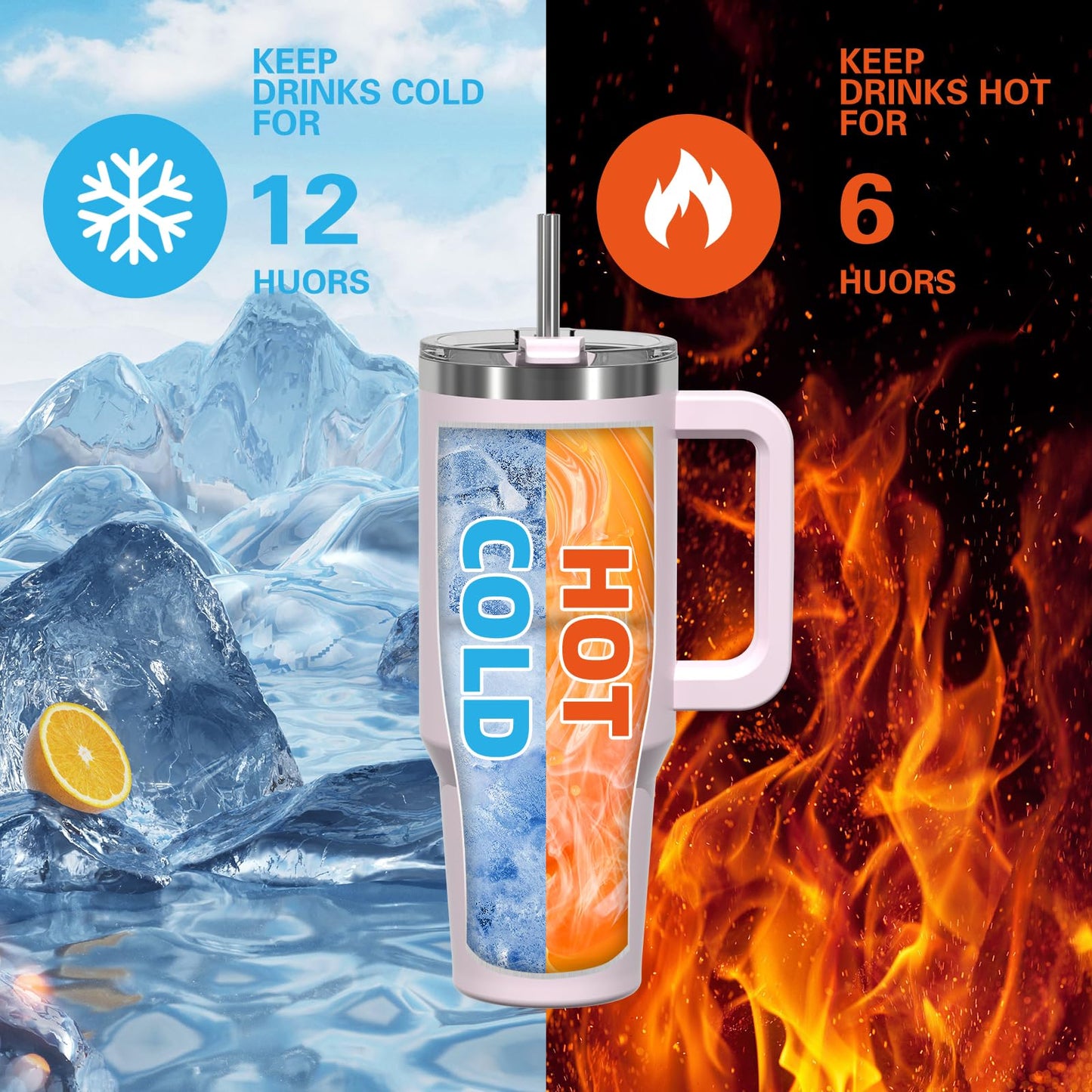 WATERSY 40oz Kaffeebecher to Go Thermobecher Doppelwandiger Edelstahl Vakuum Auslaufsicher Trinkbecher mit Griff und Strohhalm Thermo Tumbler Rosenpulver