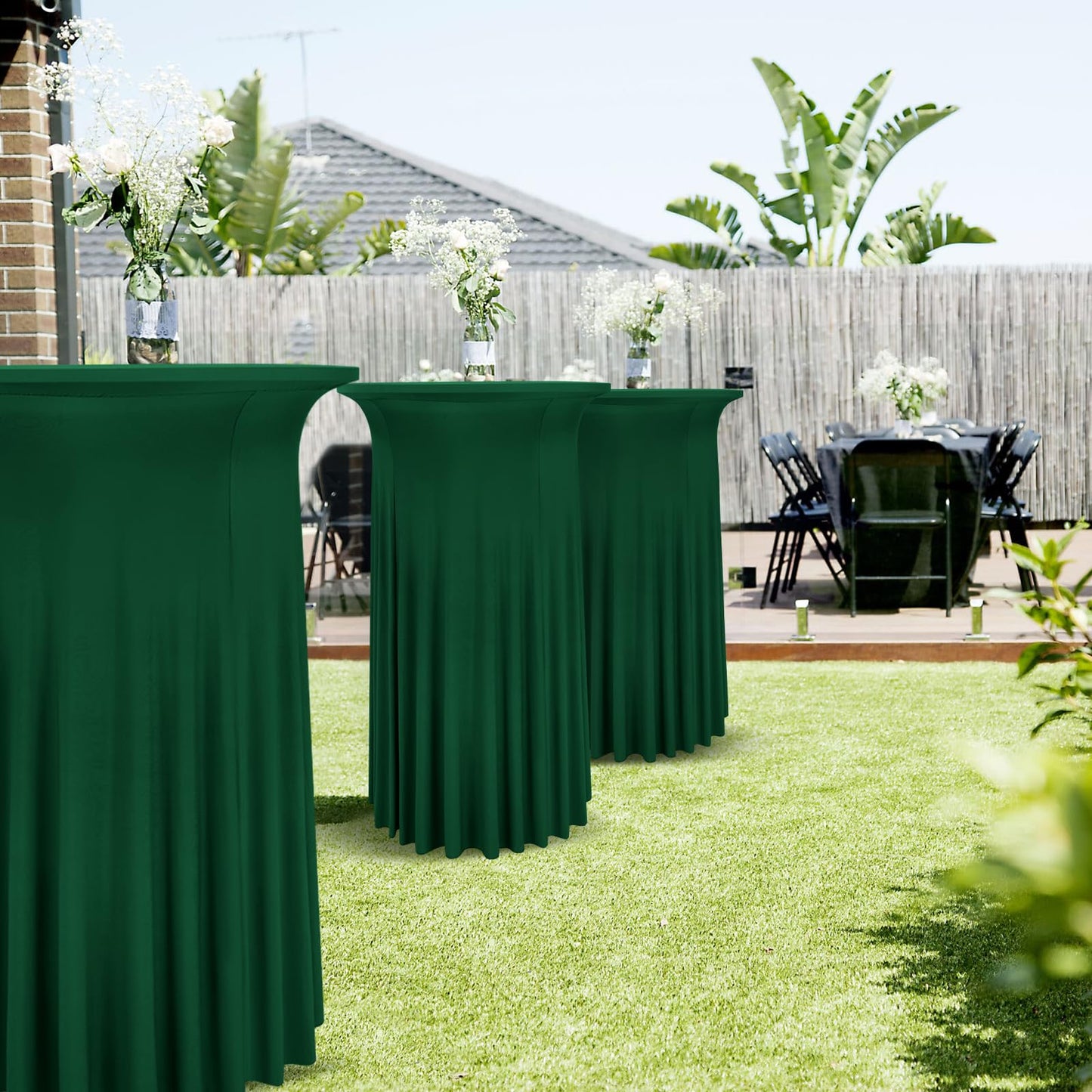 4er-Set Dunkelgrün Stehtisch Hussen für Bistrotisch 80 x 110 cm Spandex-Stretch Tischdecke mit Rock, Runder Cocktail-Tischrocke für Hochzeit, Bar, Party, Geburtstag, Banketttisch