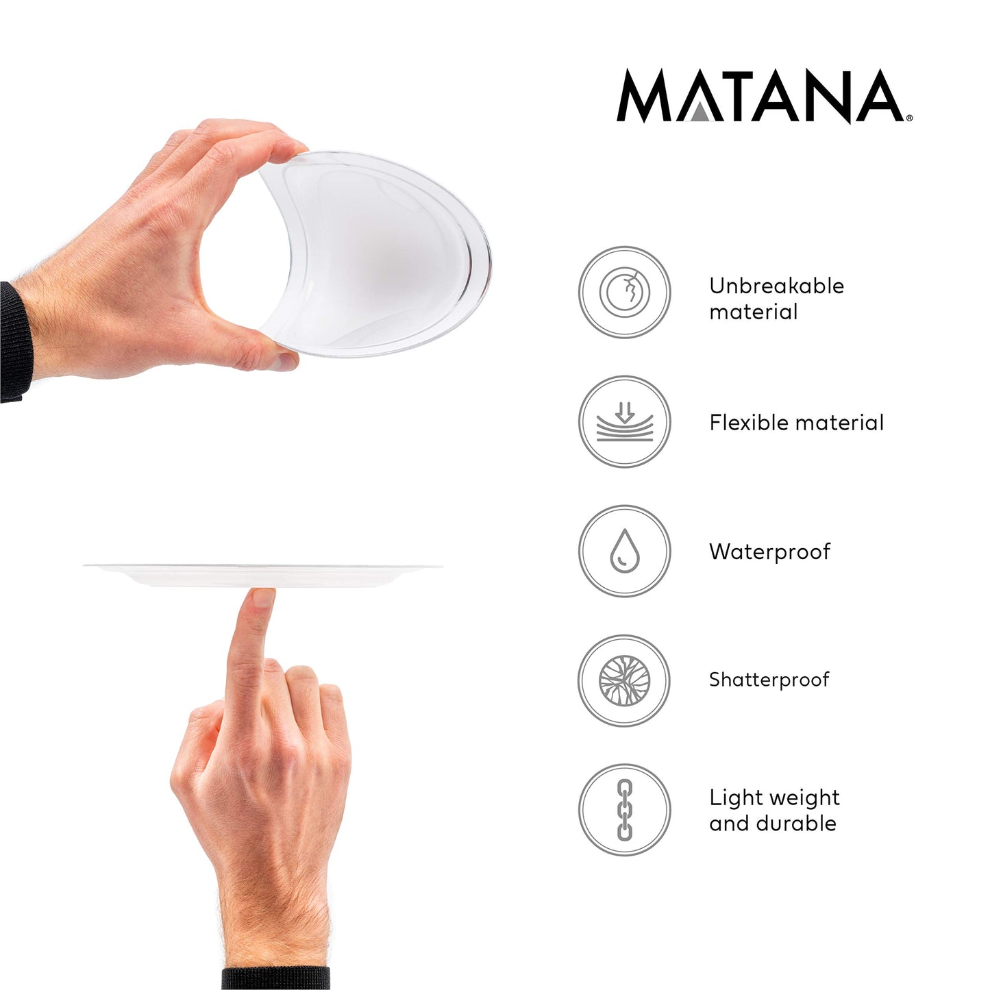 MATANA 120 Premium Weiße Plastikteller mit Silberrand, 2 Größen - Unzerbrechliche & Mehrweg Kunststoffteller, Partyteller für Hochzeiten, Geburtstage, Partys - Elegantes & Stabiles Partygeschirr