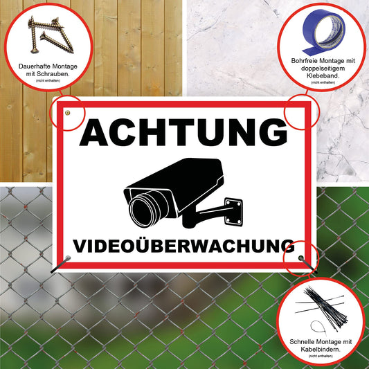 2 Stück Achtung Videoüberwachung Schild 20 x 30 cm aus stabiler PVC Hartschaumplatte 3mm dieser Bereich wird überwacht Schild mit UV-Schutz von STROBO