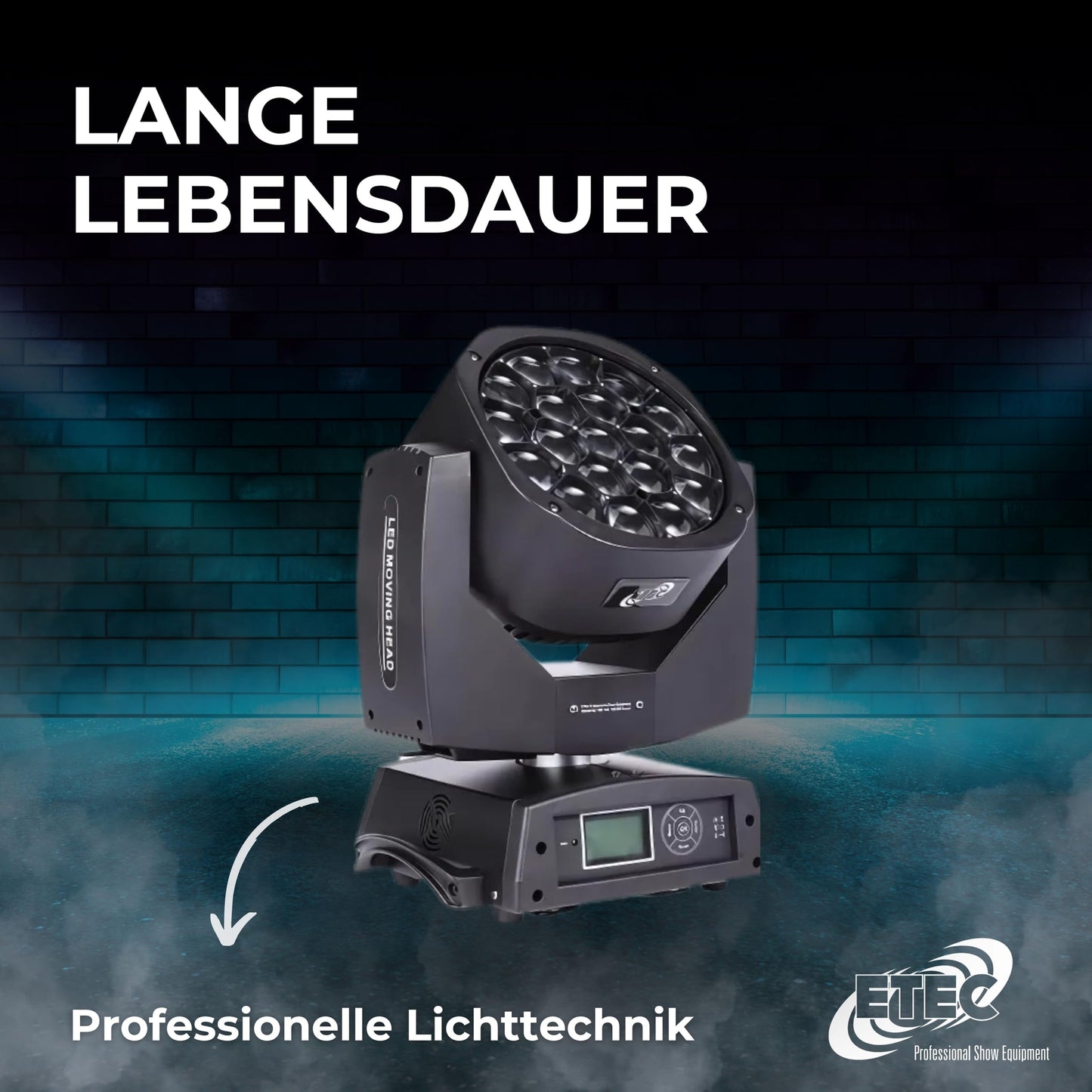 ETEC Professional LED Big Eye Moving Head 19x15 Watt RGBW Set mit Flightcase Beam Rotation Zoom DMX Bühnenbeleuchtung Lichteffekt Discothek Club DJ Party