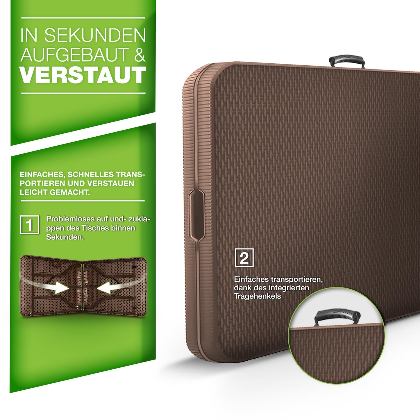 tillvex Gartentisch klappbar Rattan Optik 180x75cm | Buffettisch mit Tragegriff | Klapptisch für Garten Terrasse und Balkon | Campingtisch 6 Personen