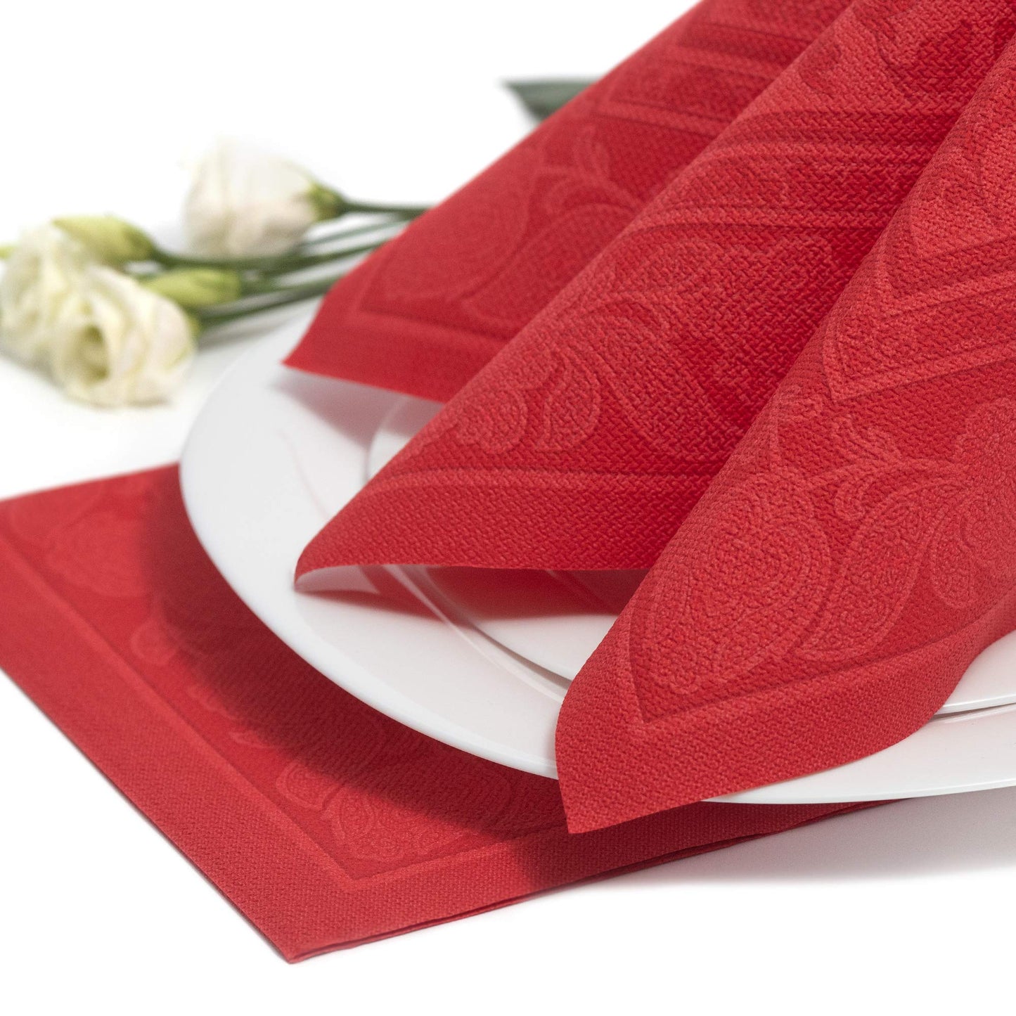 Papstar Servietten / Tissueservietten rot "Royal Collection", "Ornaments" (50 Stück) 40 x 40 cm, 1/4-Falz, für Gastronomie, Haushalt oder Feste, FSC-zertifiziert, Stoffoptik, #11667