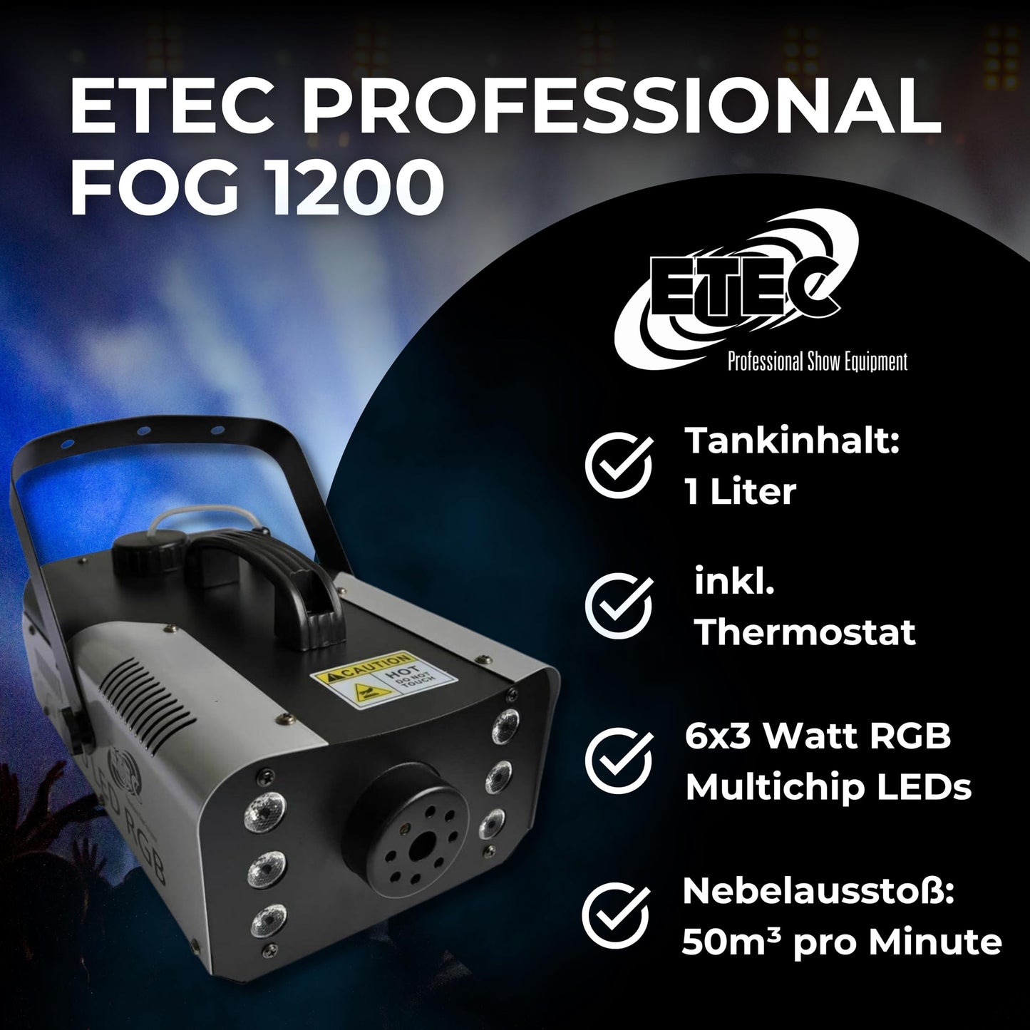 ETEC Professional FOG 1200 LED Nebelmaschine 6x3 Watt LED RGB 3in1 Fernbedienung Fogger Party Disco DJ Club Event Bühne Rauch Lichteffekt