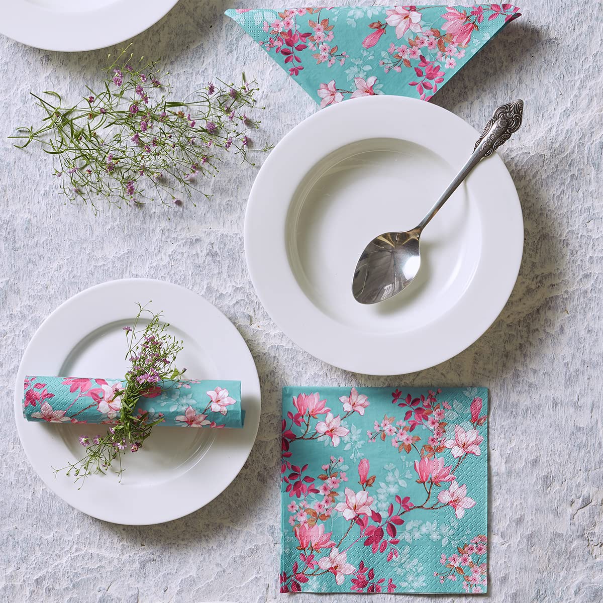 PAW - Servietten 3-lagig (33 x 33 cm) I 20 Stück I Perfekt für Geburtstage, Partys, Hochzeiten, Kommunion und Feiern I Papierservietten Bunt - Blumen, Magnolie, Garten I Farbe: Magnolia
