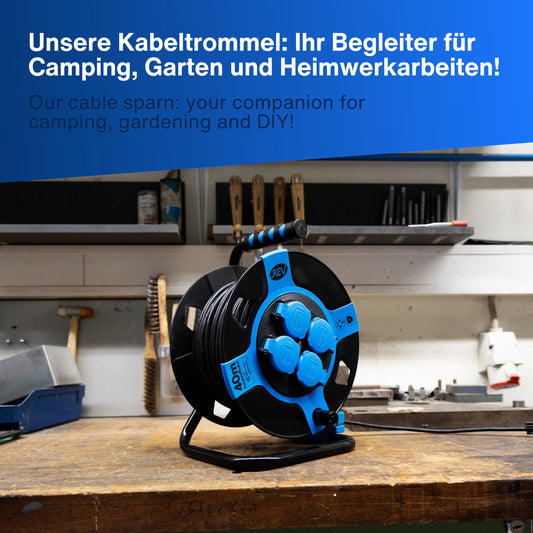 REV Kabeltrommel, IP44, Outdoor, 4 Schutzkontaktsteckdosen, 25m, schwarz