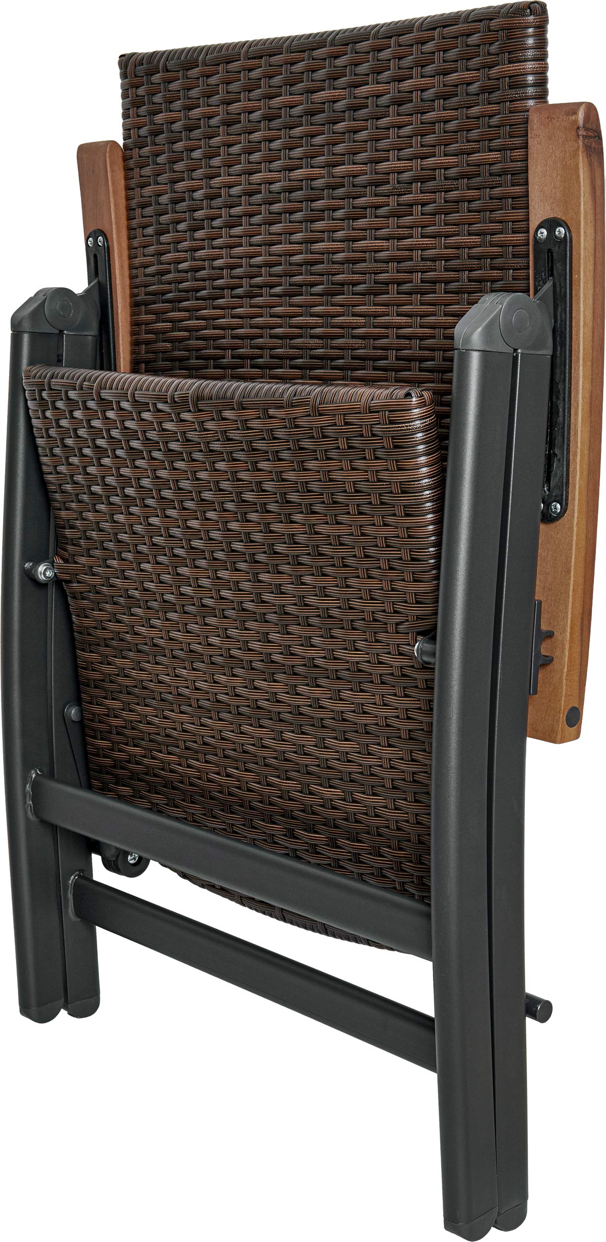 BRUBAKER 4er Set Polyrattan Gartenstuhl Modena - Hochlehner aus Metall und Poly Rattan klappbar - 7-Fach verstellbare Rückenlehne - wetterfester Faltstuhl/Klappstuhl - Braun Grau
