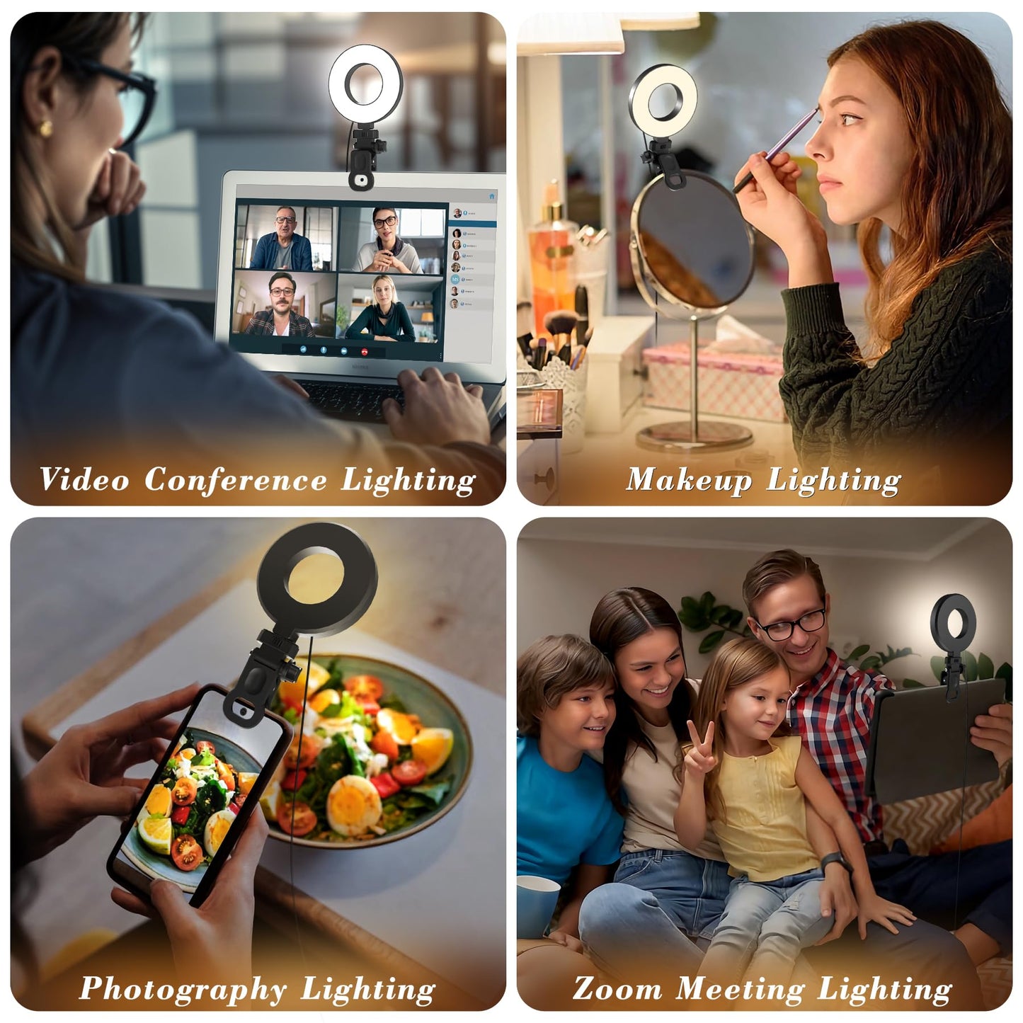 Mojimdo LED Ringlicht für Handy und Laptop, Selfie Licht mit 3 Farbtemperaturen und 5 Helligkeitsstufen, USB Videolicht für Videokonferenz, Zoom, YouTube,