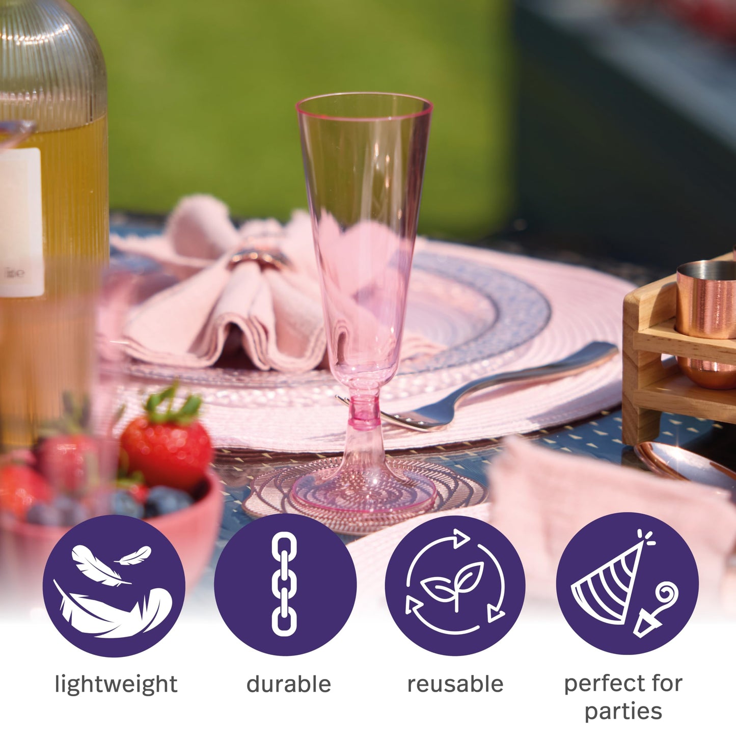 MATANA 24 Premium Rosa Sektgläser aus Kunststoff, 150ml - Stabil & Mehrweg - Plastik Sektgläser Pink, Champagner Gläser, Cocktailglas, Sektbecher, Proseccogläser für Hochzeit, Junggesellinnenabschied