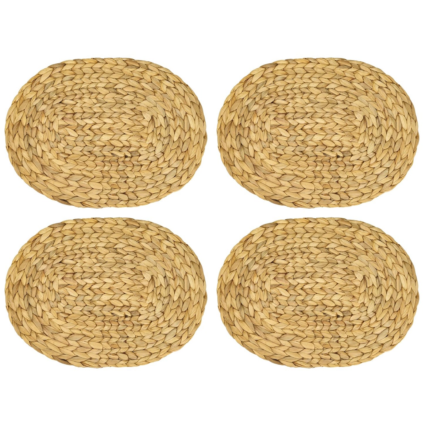 HMF Tischset oval geflochten aus Wasserhyazinthe, Platzset abwaschbar | 4er Set | 40 x 30 cm