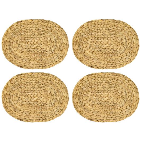 HMF Tischset oval geflochten aus Wasserhyazinthe, Platzset abwaschbar | 4er Set | 40 x 30 cm