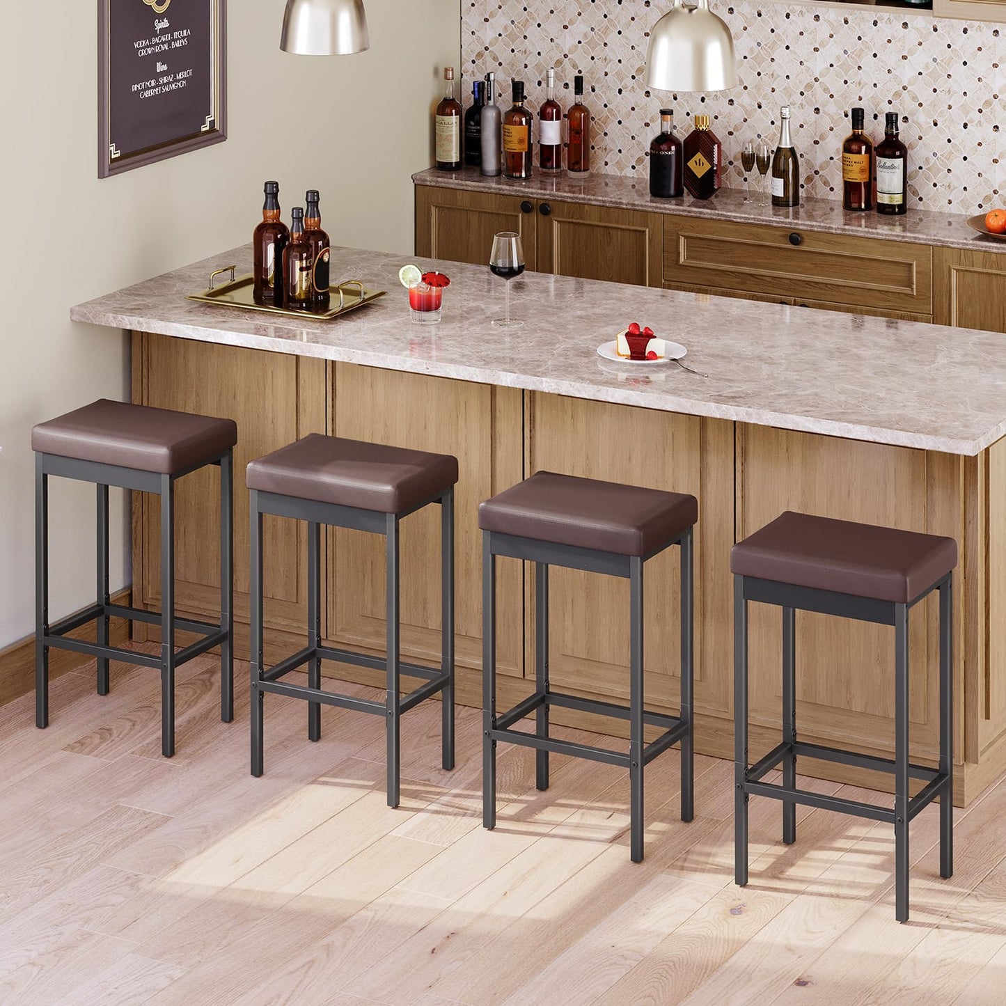 HOOBRO Barhocker 2er-Set, Barstuhl für die Küche, Küchenhocker 5 cm gut gepolsterte Sitzfläche, 63 cm hoch, einfache Montage, für Küche, Restaurant, Cafeteria, Theke, Braun und Schwarz EBC21BY01