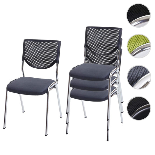 Mendler 4er-Set Besucherstuhl T401, Konferenzstuhl stapelbar, Stoff/Textil - Sitz dunkelgrau, Füße Chrom