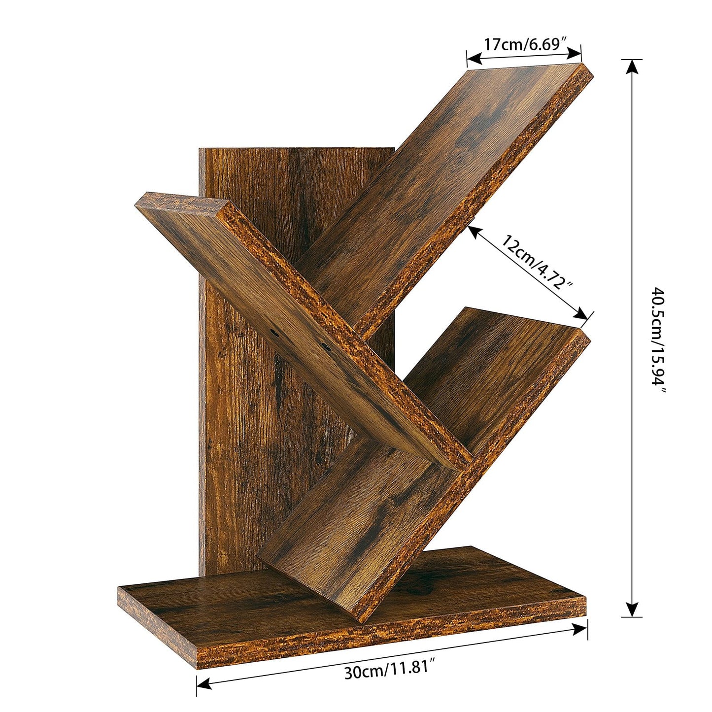 YMYNY Bücherregal im Baumform, 2 Ebenen Schreibtisch-Organizer, Modernes Holzregal für Bücher/Filme/CDs, Schmaler Display Ständer für Schlafzimmer, Home Office, Rustikal Braun HBC012H