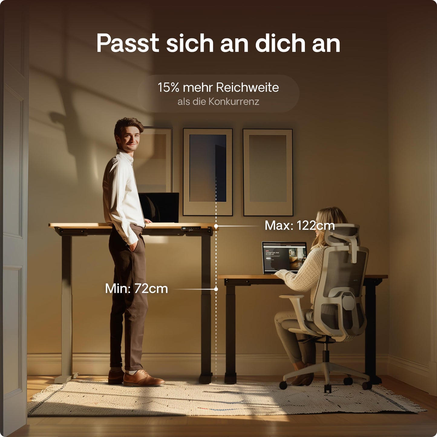 Desktronic Höhenverstellbarer Schreibtisch 160x80 cm - Stabiler Schreibtisch Höhenverstellbar Elektrisch - Standing Desk mit Touchscreen und Integrierten Ladesteckern