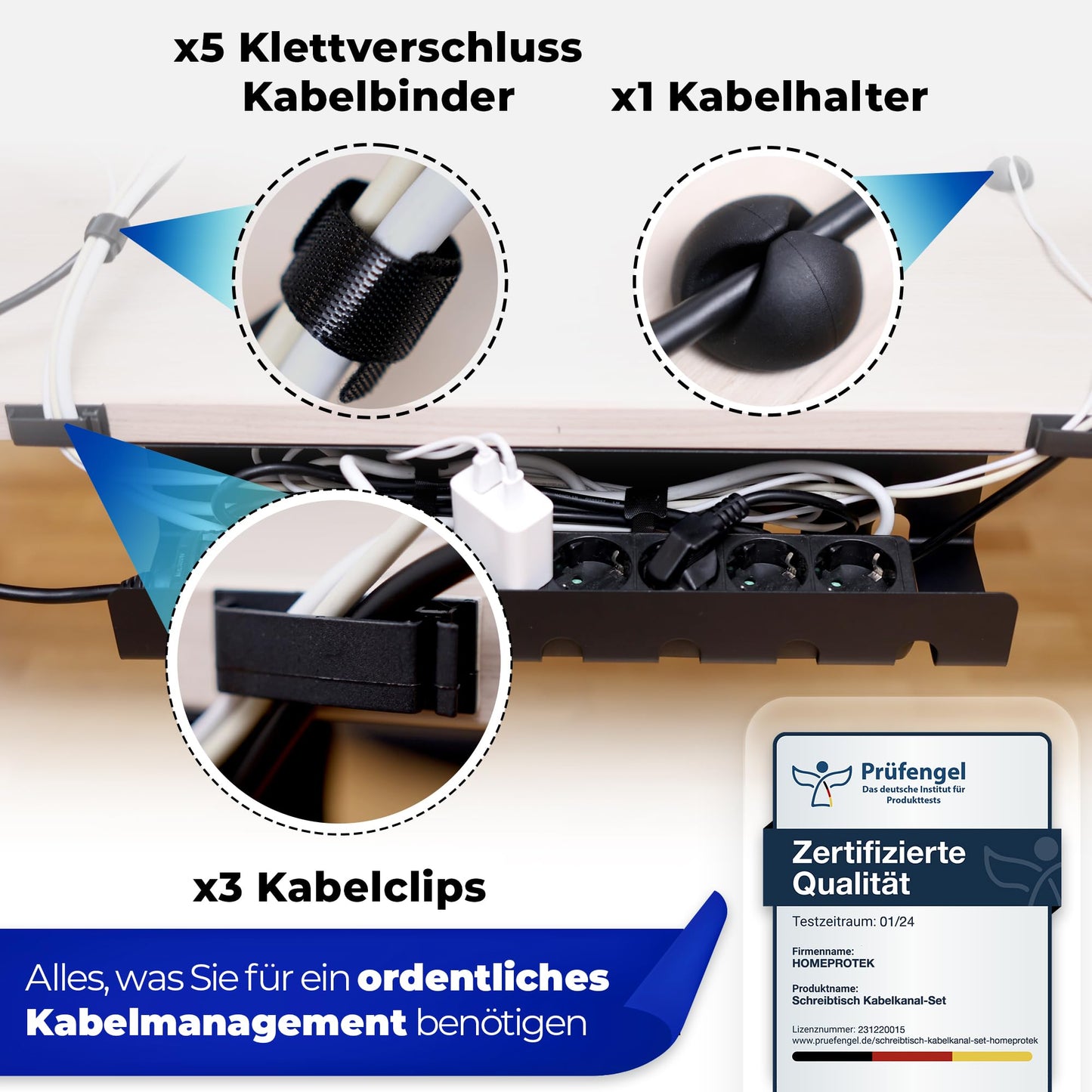 HOMEPROTEK Kabelkanal für EIN ordentliches Kabelmanagement – 1 x schwarzer Kabelhalter mit einfacher Montage – 43 x 10 x 10 cm Organizer für Büro zu Hause