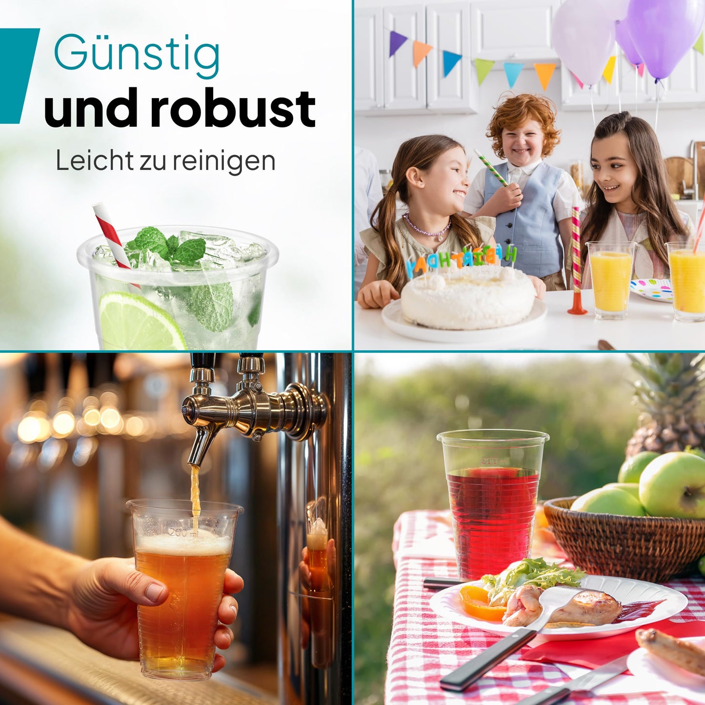 Commerline 100 Stück Plastikbecher 0,3L Trinkbecher, Plastik Transparent Becher, Partybecher, Kunststoffbecher, Wasserbecher Ausschankbecher