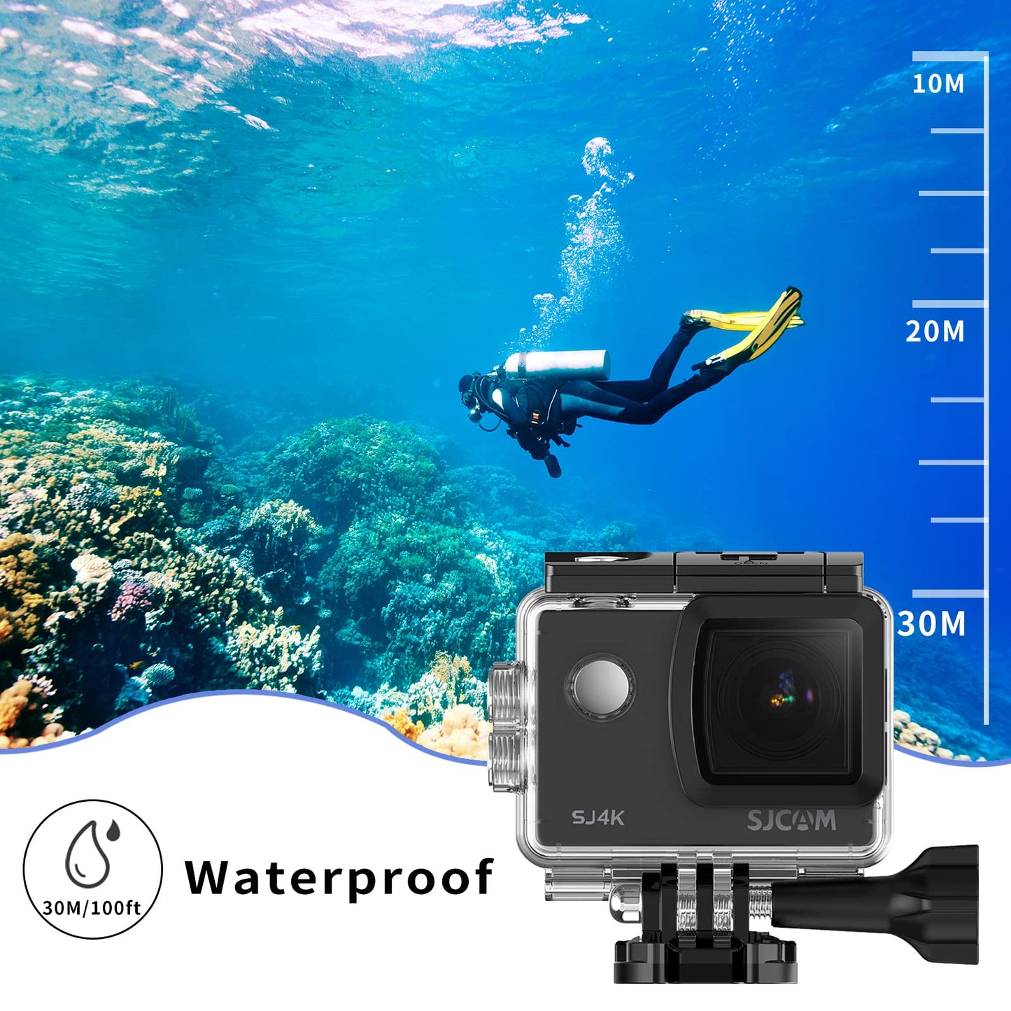 SJCAM SJ4000 Action Cam 4K30fps WiFi Kamera,40MP Ultra HD 170°FOV mit EIS Bildstabilisierung,Unterwasserkamera 30m/98ft Wasserdicht Kamera mit 2 Akkus, 32G SD Karte und Helmhalterung Zubehör Kits
