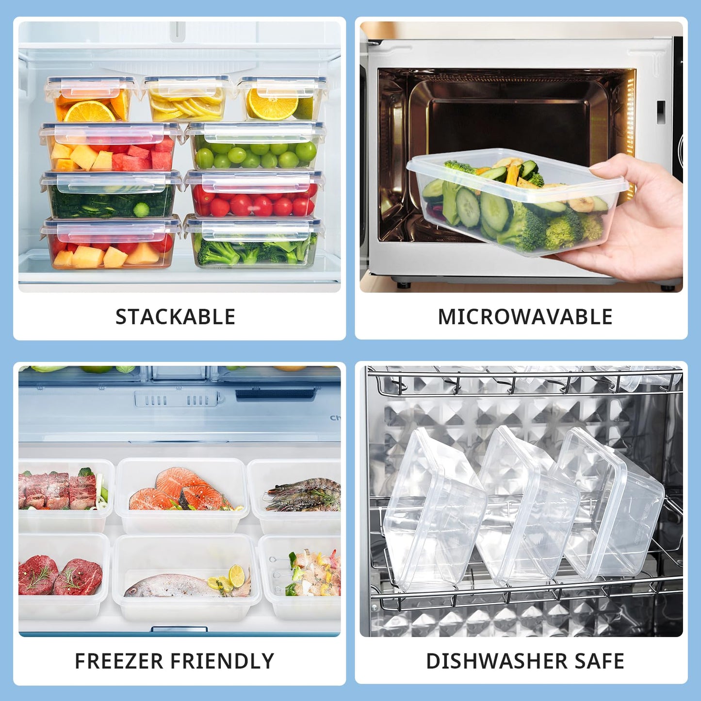 Hibisaws 12er Frischhaltedosen mit Deckel, Gefrierdosen, Essensboxen, BPA-frei Und 100% Luftdicht, Transparent, 6 x1 L & 6 x 0.5 L, meal prep boxen