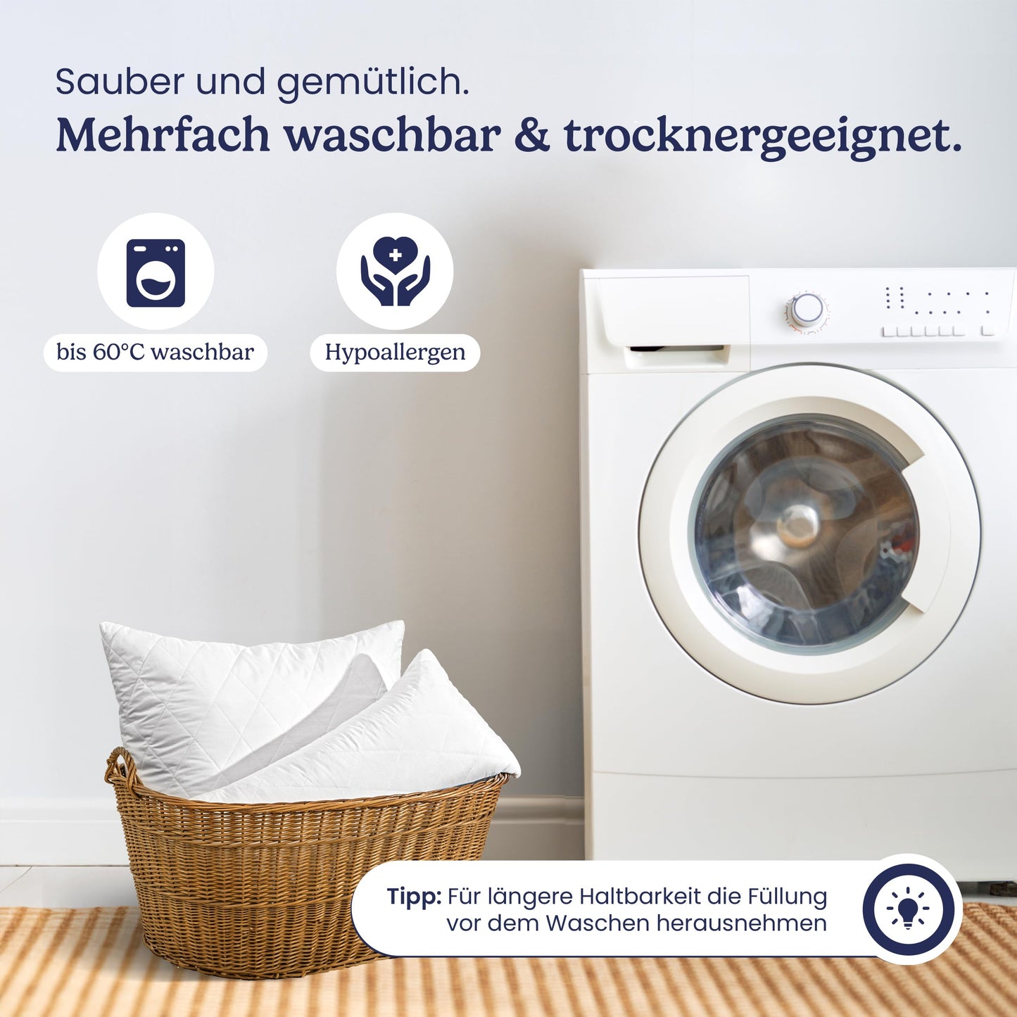 Polyester Kopfkissen (40x40 cm groß) - 2er Set Kissen für Bett und als Dekokissen - Mit Reißverschluss für Füllung - Sofakissen - Zierkissen für Couch und Sofa - Ökotex - Waschbar bis 60° - Weiß
