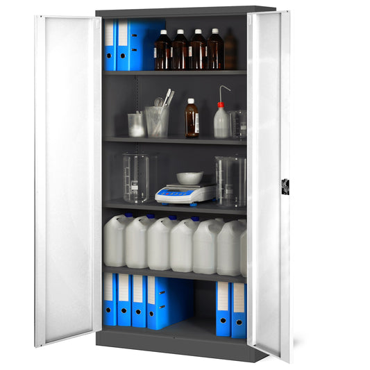 Jan Nowak Aktenschrank C001H Büroschrank Metallschrank Stahlschrank Werkzeugschrank Stahlblech Pulverbeschichtet Flügeltürschrank Abschließbar 195 cm x 90 cm x 40 cm (anthrazit/weiß)