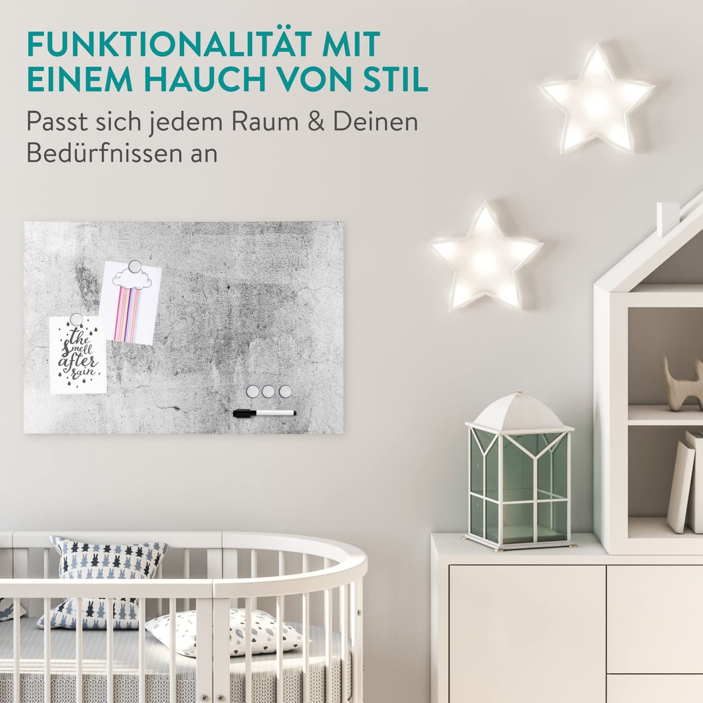 Navaris Magnettafel - 40 x 60 cm Groß - Graues Design Holz Magnet Board für die Wand - Memoboard inklusive Magnet & Schwarzem Marker - Notiz Brett für Küche