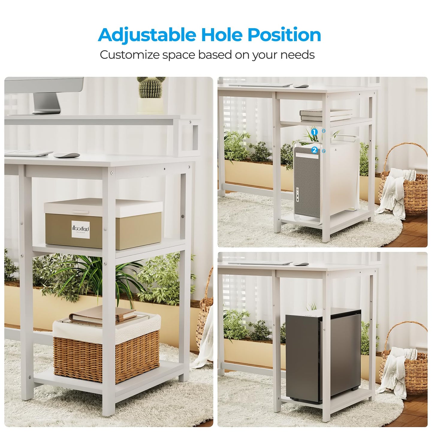 GreenForest 100 x 50 cm Schreibtisch Weiß mit Regal und Monitorständer, Kleiner Schreibtisch Klein, Sekretär Schreibtisch Weiss, Bürotisch für Home Office, Reinweiß