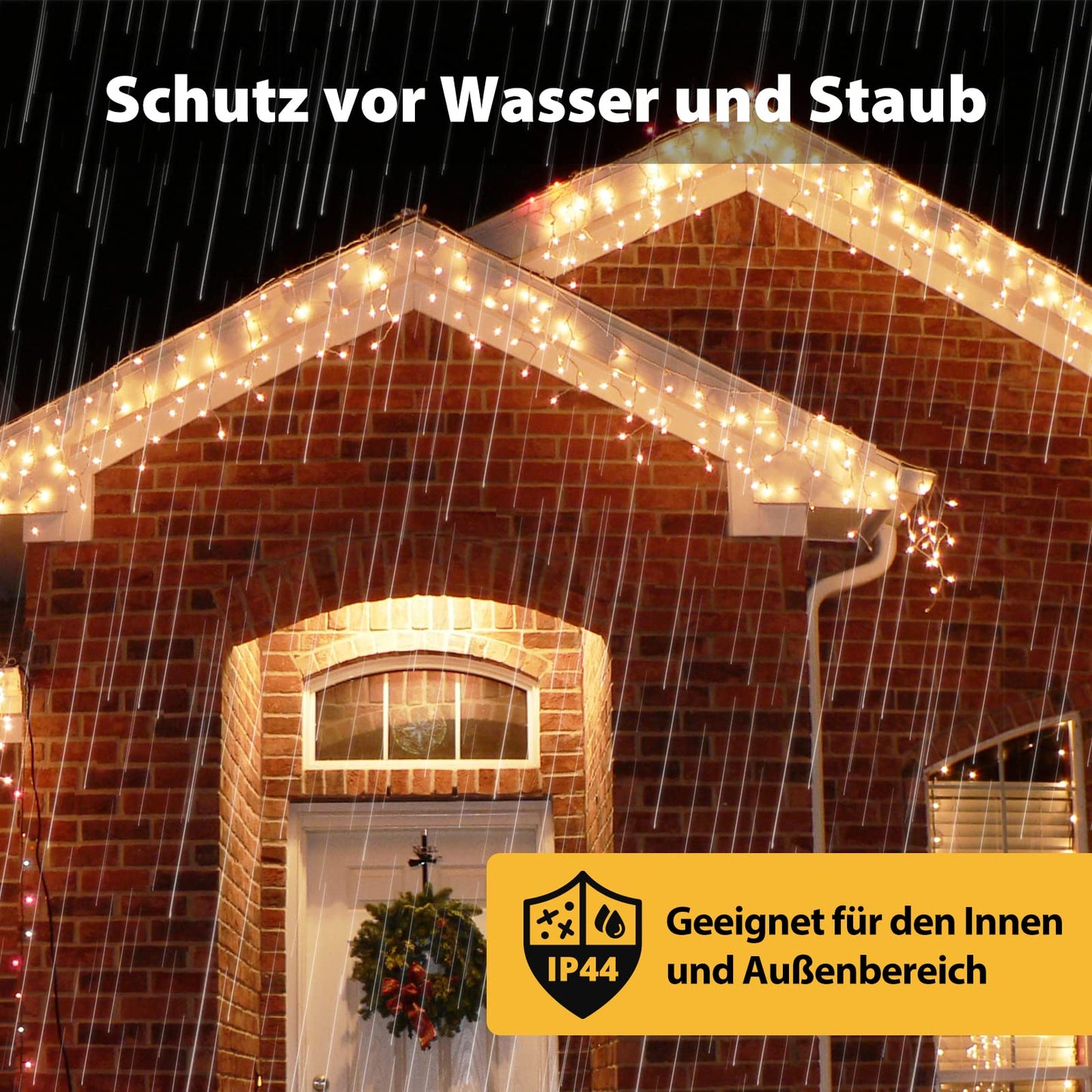 SALCAR LED Eisregen Lichterkette Außen, 200er Lichtervorhang Fenster 8m Weihnachten Beleuchtung (5m Lichterkette + 3m Stromkabel) Innen 31V mit 8 Beleuchtungsmodi und Memory-Funktion, Warmweiß